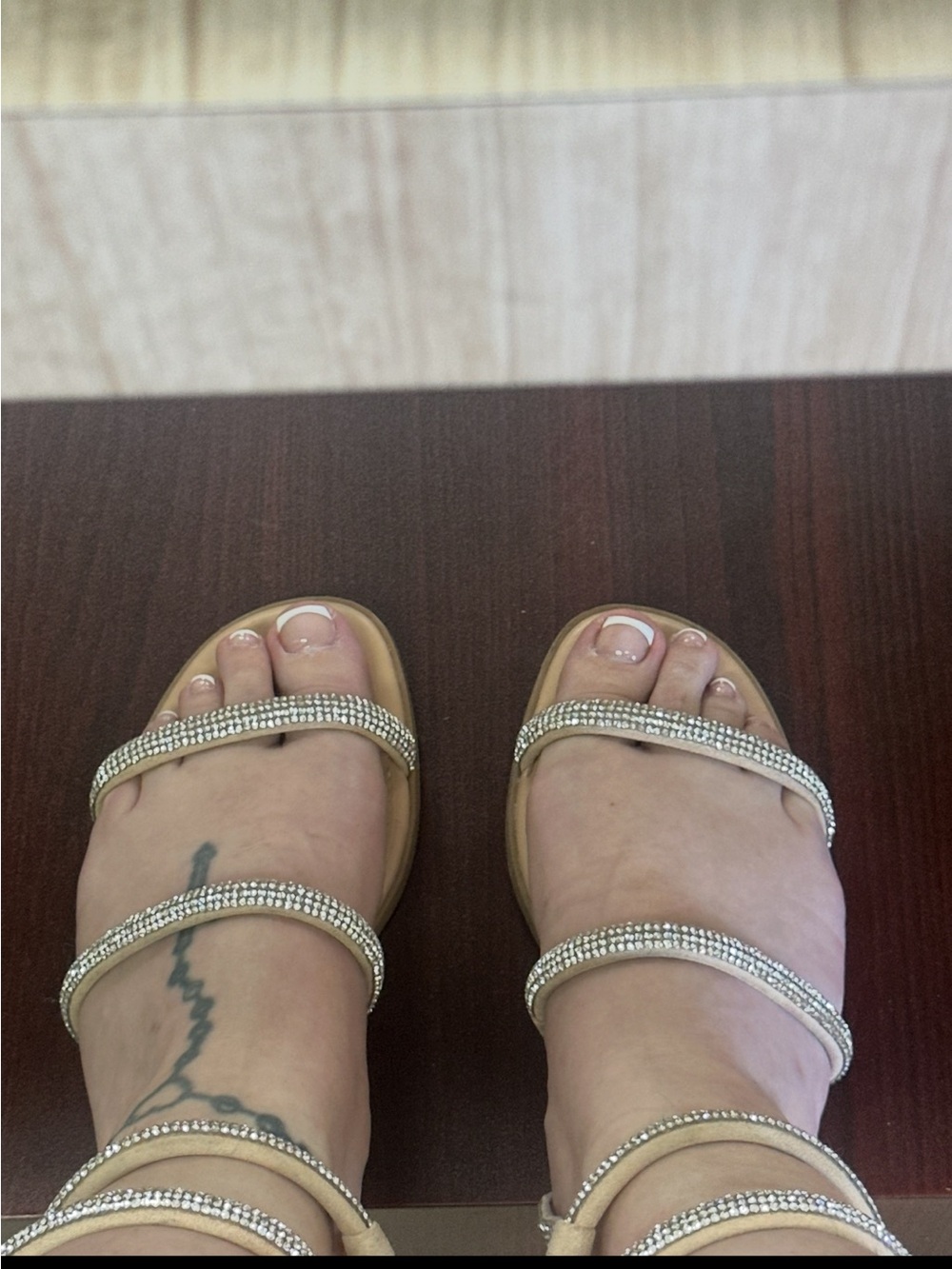 Rhinestone Strappy Sandals in Beige - Women's Dress glittering lace up sandals